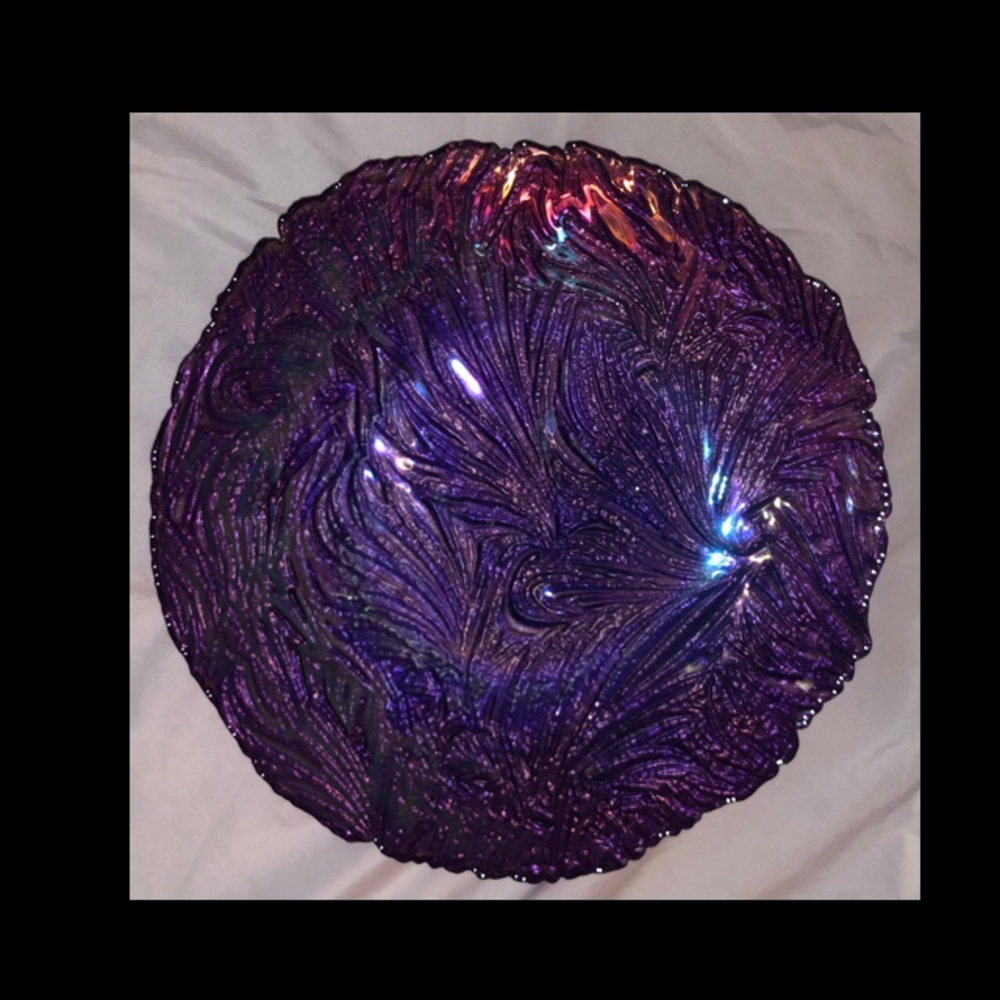 Glass purple iridescent display dish